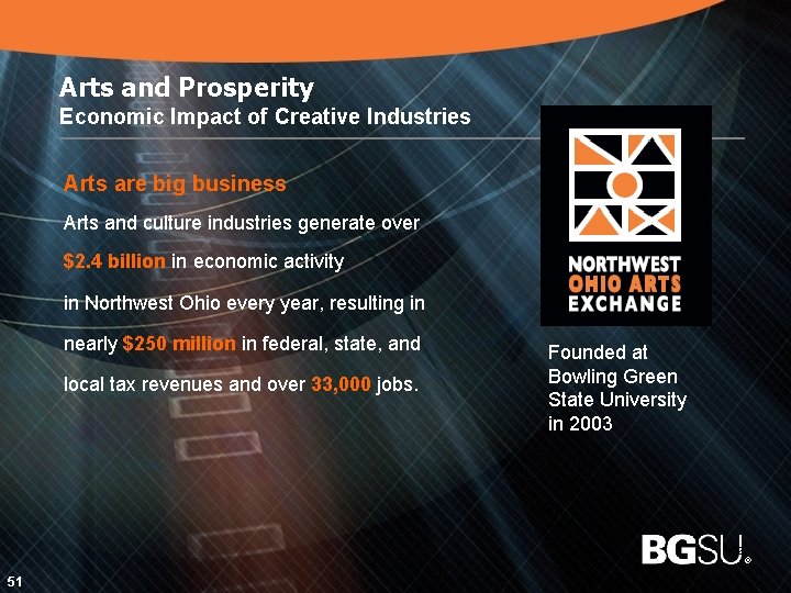 Arts and Prosperity Economic Impact of Creative Industries Arts are big business Arts and