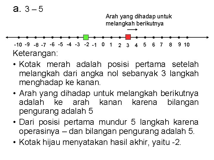 a. 3 – 5 Arah yang dihadap untuk melangkah berikutnya -10 -9 -8 -7