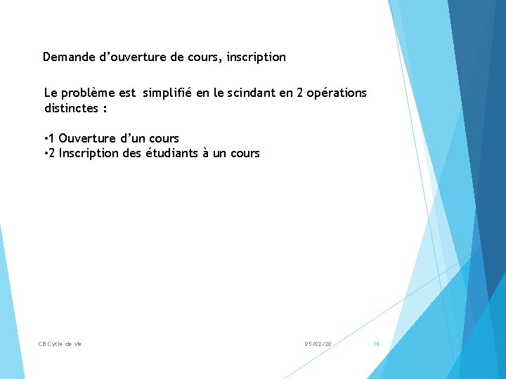 Demande d’ouverture de cours, inscription Le problème est simplifié en le scindant en 2