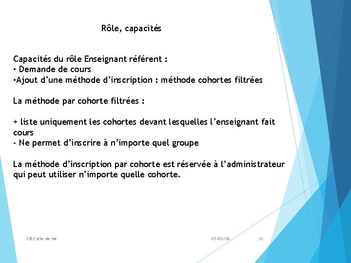 Rôle, capacités Capacités du rôle Enseignant référent : • Demande de cours • Ajout