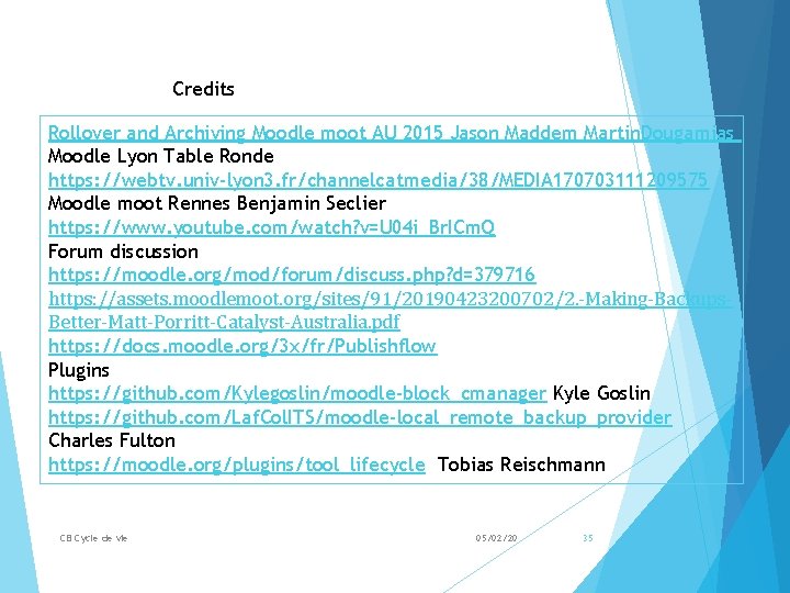 Credits Rollover and Archiving Moodle moot AU 2015 Jason Maddem Martin. Dougamias Moodle Lyon