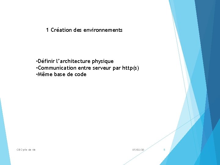 1 Création des environnements • Définir l’architecture physique • Communication entre serveur par http(s)