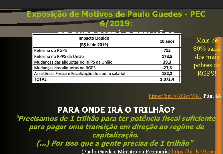 Exposição de Motivos de Paulo Guedes - PEC 6/2019: DE ONDE SAIRÁ O TRILHÃO?