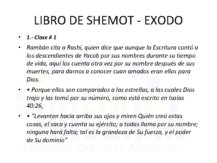 LIBRO DE SHEMOT - EXODO • 1. - Clase # 1 • Rambán cita