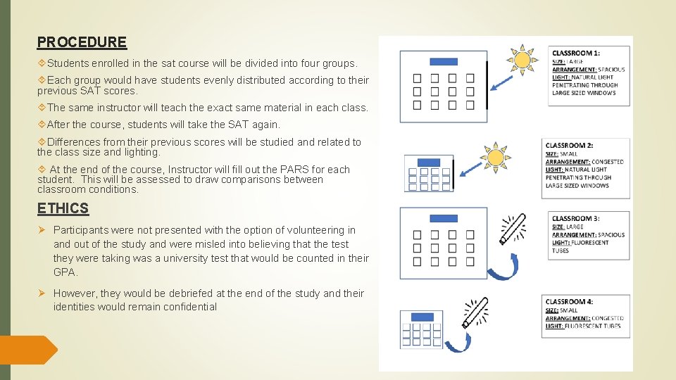 PROCEDURE Students enrolled in the sat course will be divided into four groups. Each