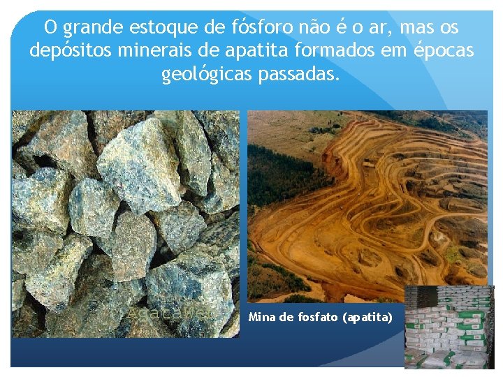 O grande estoque de fósforo não é o ar, mas os depósitos minerais de