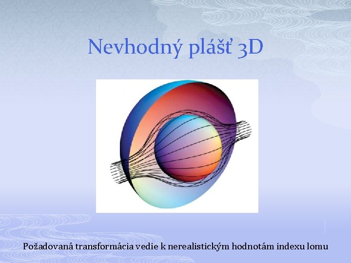 Nevhodný plášť 3 D Požadovaná transformácia vedie k nerealistickým hodnotám indexu lomu 