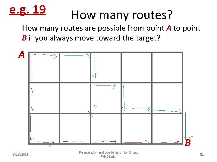 e. g. 19 How many routes? How many routes are possible from point A