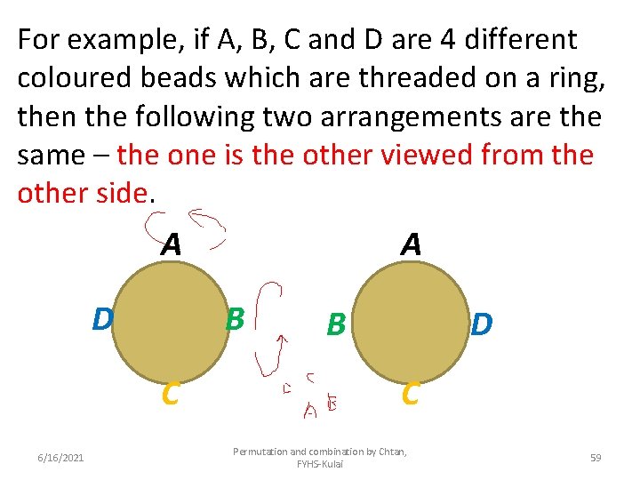 For example, if A, B, C and D are 4 different coloured beads which