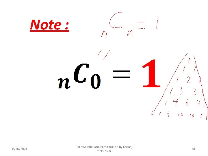 Note : 6/16/2021 Permutation and combination by Chtan, FYHS-Kulai 81 