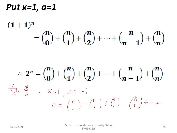 Put x=1, a=1 6/16/2021 Permutation and combination by Chtan, FYHS-Kulai 99 