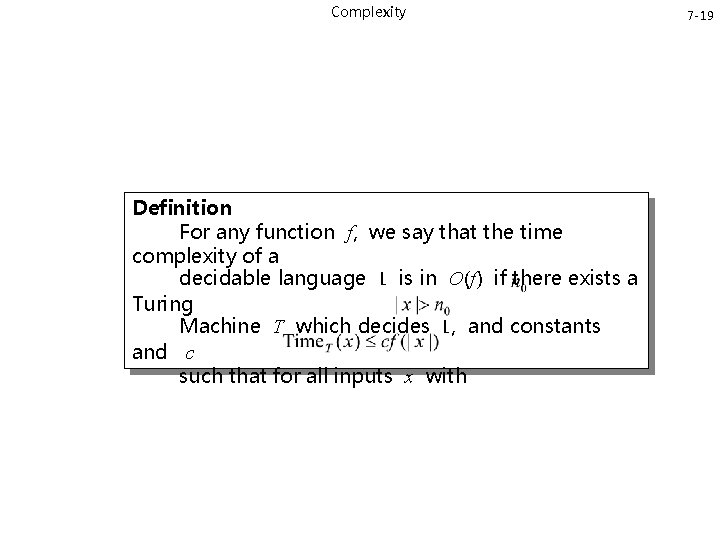 Complexity Definition For any function f, we say that the time complexity of a