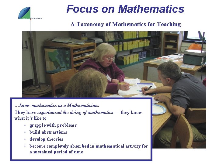 Focus on Mathematics A Taxonomy of Mathematics for Teaching …know mathematics as a Mathematician: