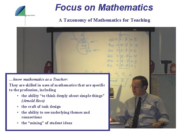Focus on Mathematics A Taxonomy of Mathematics for Teaching …know mathematics as a Teacher: