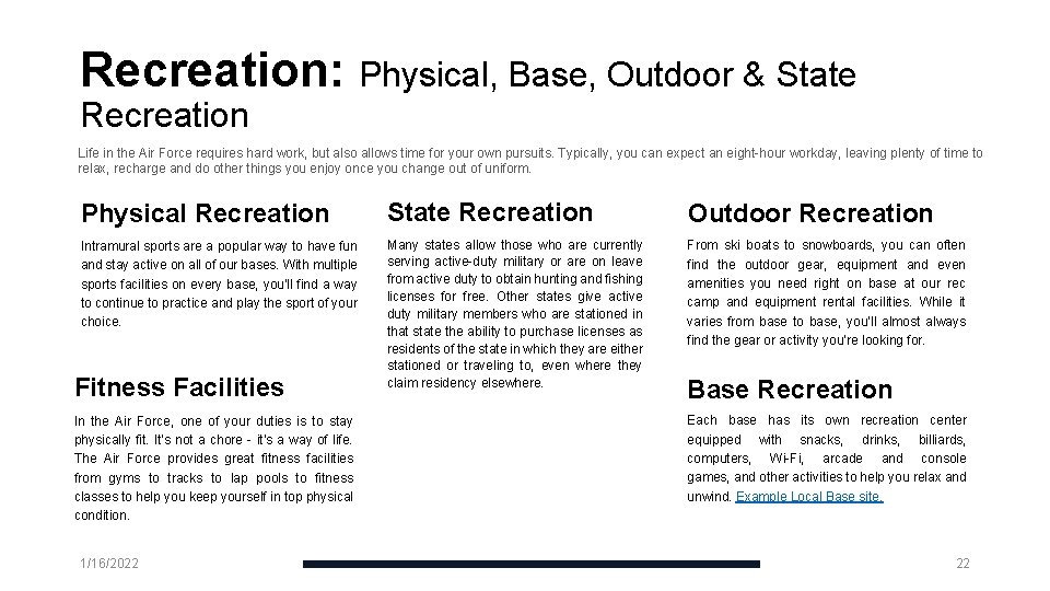 Recreation: Physical, Base, Outdoor & State Recreation Life in the Air Force requires hard