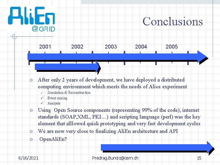 Conclusions 2001 2002 2003 2004 2005 o After only 2 years of development, we