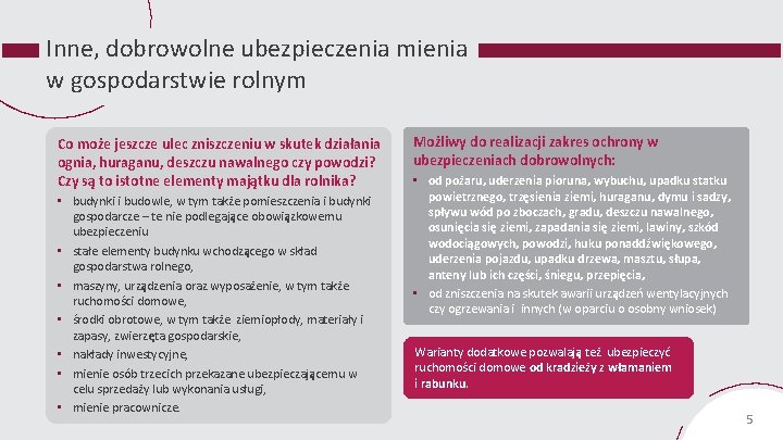 Inne, dobrowolne ubezpieczenia mienia w gospodarstwie rolnym Co może jeszcze ulec zniszczeniu w skutek