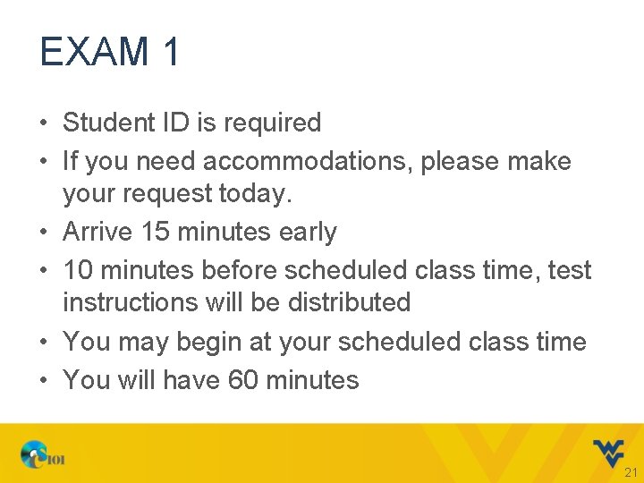 EXAM 1 • Student ID is required • If you need accommodations, please make