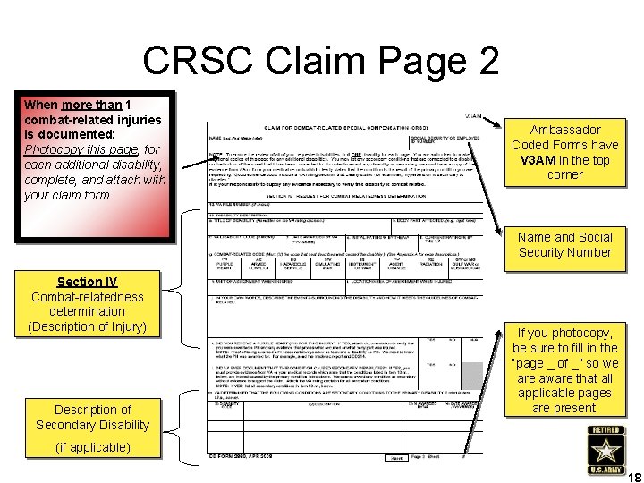 CRSC Claim Page 2 When more than 1 combat-related injuries is documented: Photocopy this