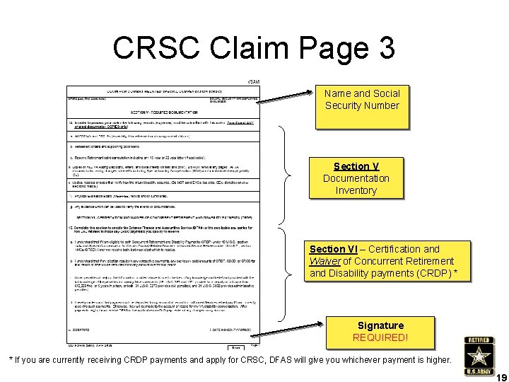 CRSC Claim Page 3 Name and Social Security Number Section V Documentation Inventory Section