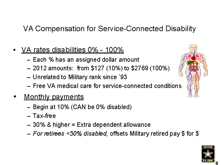 VA Compensation for Service-Connected Disability • VA rates disabilities 0% - 100% – Each