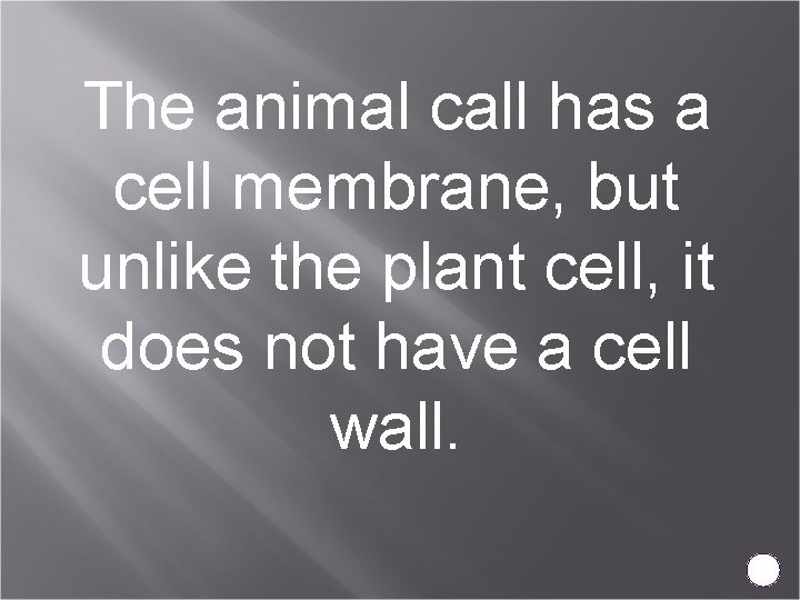 The animal call has a cell membrane, but unlike the plant cell, it does