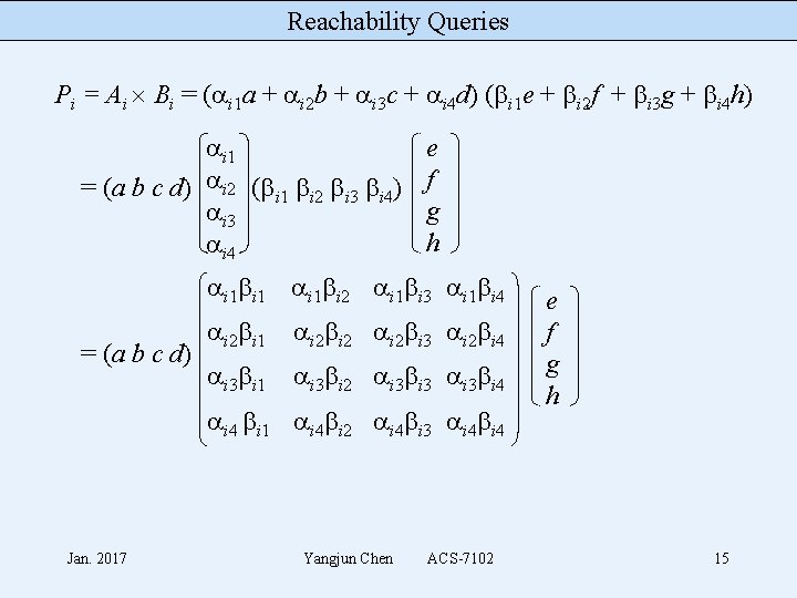 Reachability Queries Pi = Ai Bi = ( i 1 a + i 2