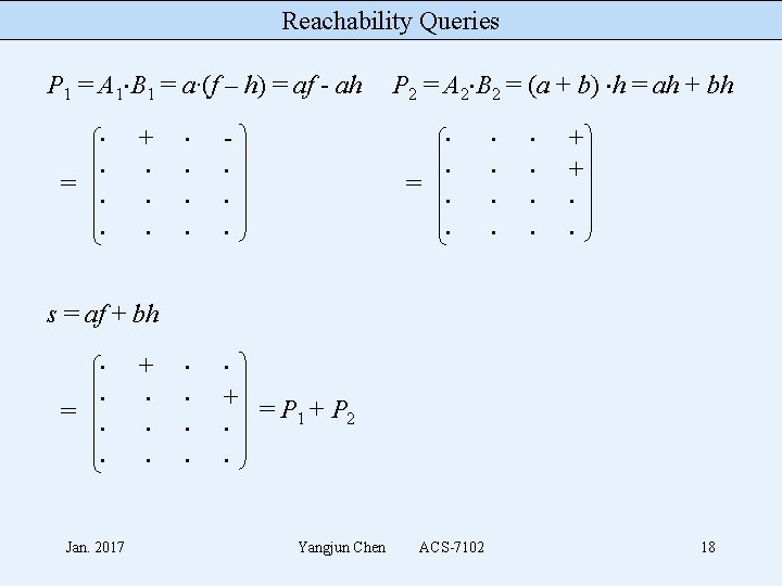 Reachability Queries P 1 = A 1 B 1 = a·(f – h) =