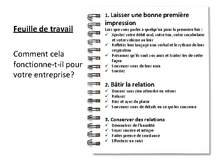 1. Laisser une bonne première Feuille de travail Comment cela fonctionne-t-il pour votre entreprise?