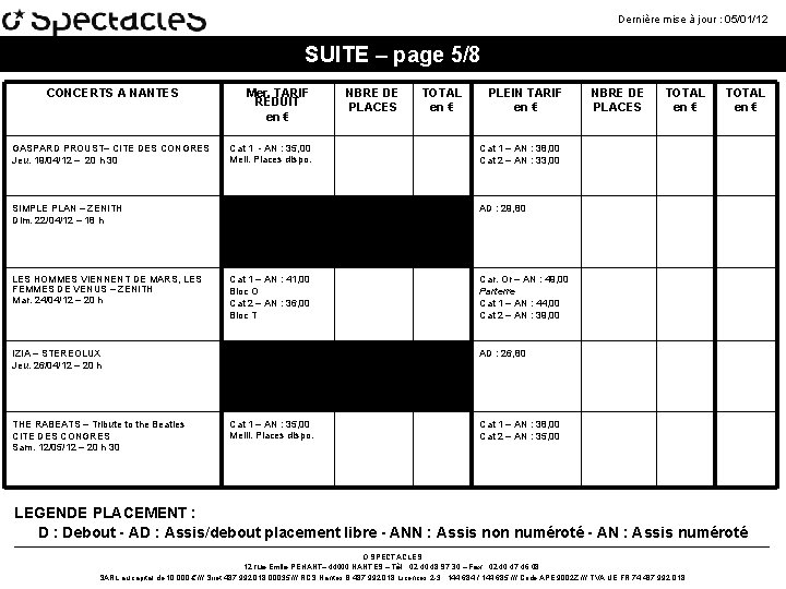 Dernière mise à jour : 05/01/12 SUITE – page 5/8 CONCERTS A NANTES GASPARD