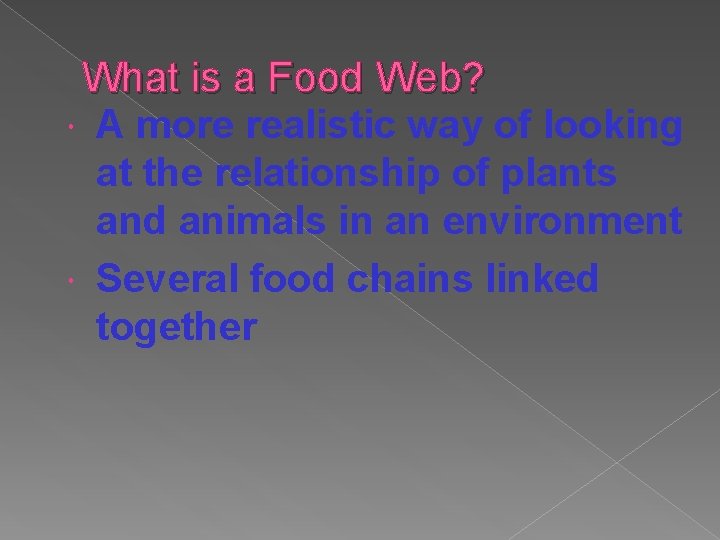 What is a Food Web? A more realistic way of looking at the relationship