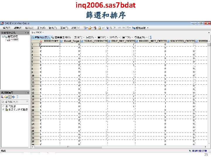 inq 2006. sas 7 bdat 篩選和排序 25 
