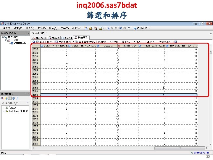 inq 2006. sas 7 bdat 篩選和排序 33 