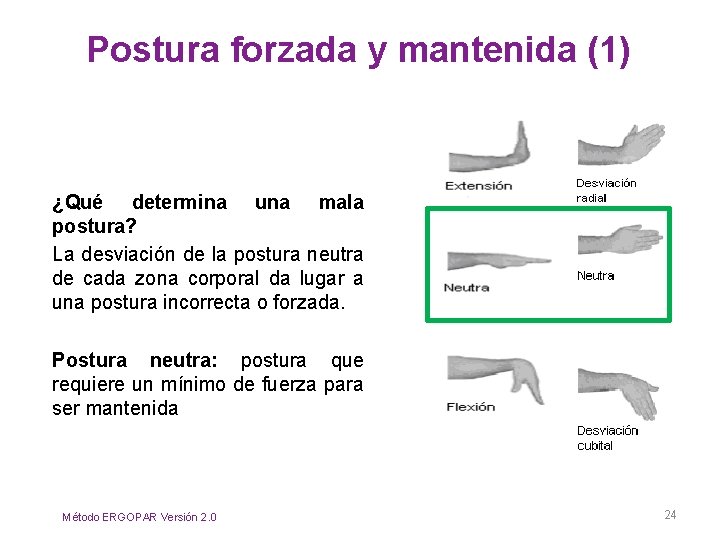 Postura forzada y mantenida (1) ¿Qué determina una mala postura? La desviación de la