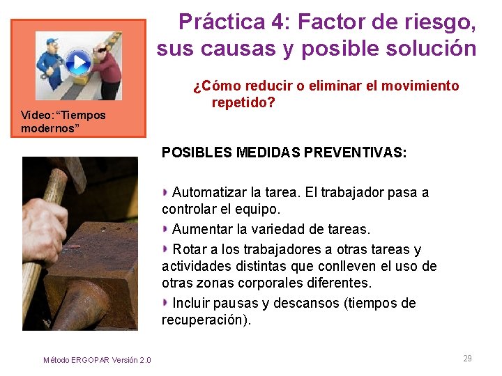 Práctica 4: Factor de riesgo, sus causas y posible solución Vídeo: “Tiempos modernos” ¿Cómo