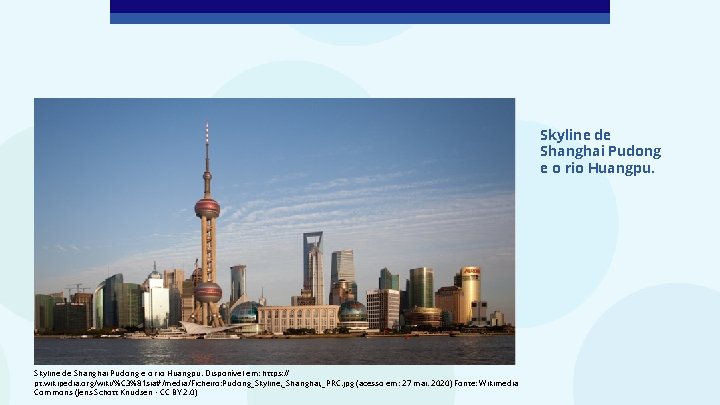 Skyline de Shanghai Pudong e o rio Huangpu. Disponível em: https: // pt. wikipedia.