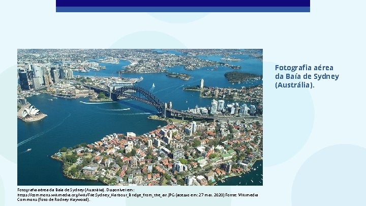 Fotografia aérea da Baía de Sydney (Austrália). Disponível em: https: //commons. wikimedia. org/wiki/File: Sydney_Harbour_Bridge_from_the_air.