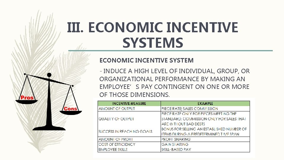 III. ECONOMIC INCENTIVE SYSTEMS ECONOMIC INCENTIVE SYSTEM - INDUCE A HIGH LEVEL OF INDIVIDUAL,