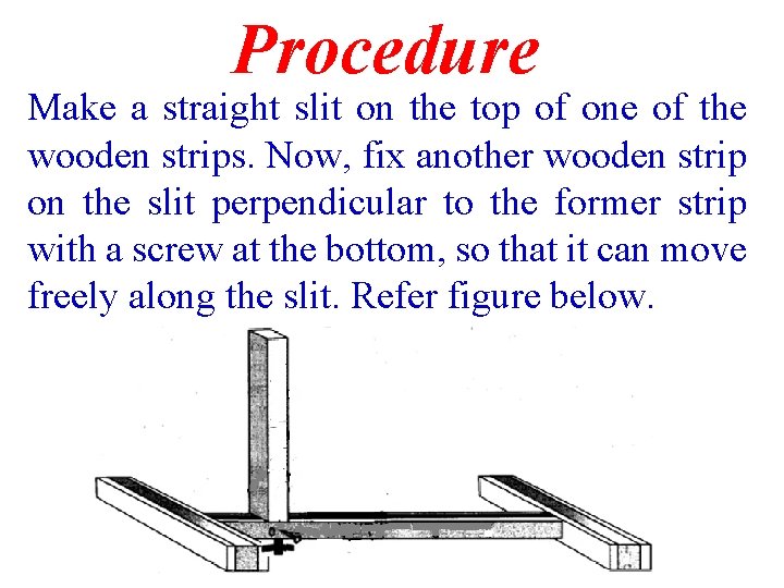 Procedure Make a straight slit on the top of one of the wooden strips.