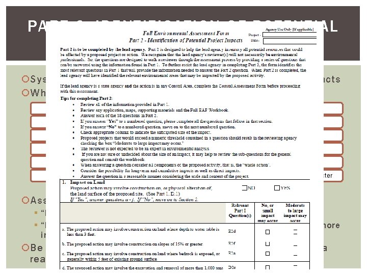 PART 2: IDENTIFICATION OF POTENTIAL PROJECT IMPACTS Systematic analysis by category to identify potential