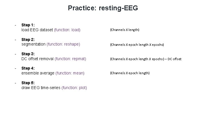 Practice: resting-EEG - Step 1: load EEG dataset (function: load) (Channels X length) Step Practice: resting-EEG - Step 1: load EEG dataset (function: load) (Channels X length) Step