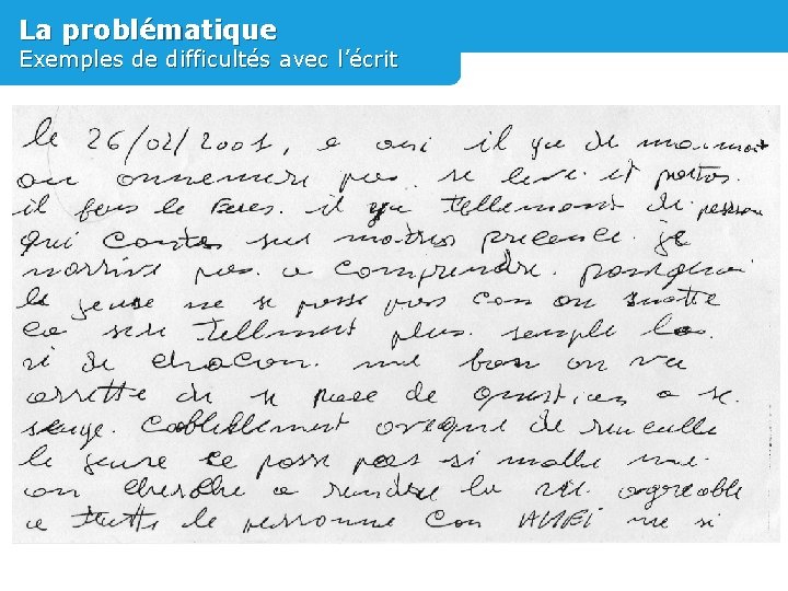 La problématique Exemples de difficultés avec l’écrit 