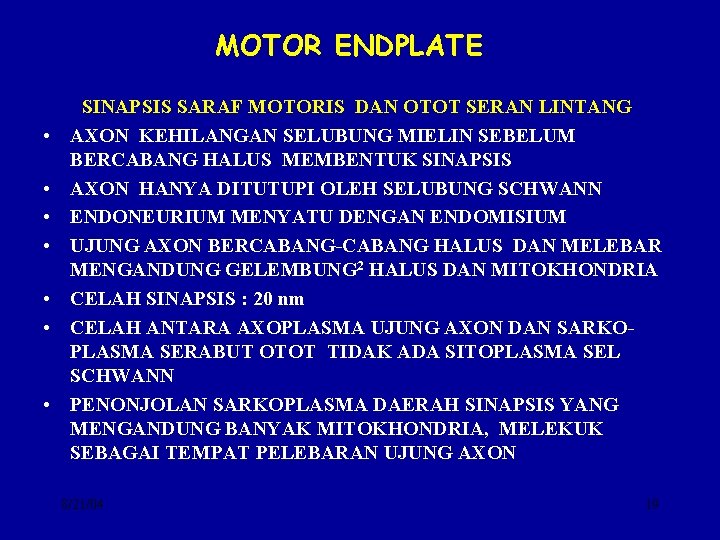 MOTOR ENDPLATEMOTOR • • SINAPSIS SARAF MOTORIS DAN OTOT SERAN LINTANG AXON KEHILANGAN SELUBUNG