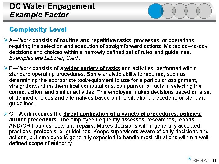 DC Water Engagement Example Factor Complexity Level Ø A—Work consists of routine and repetitive