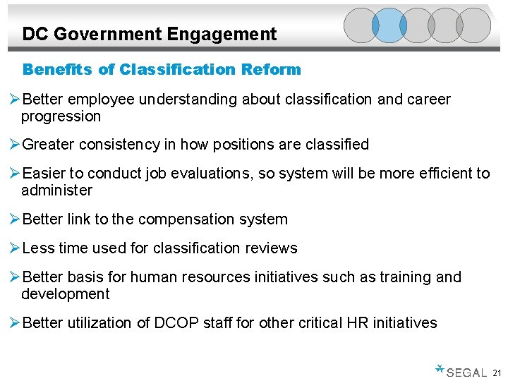 DC Government Engagement Benefits of Classification Reform ØBetter employee understanding about classification and career