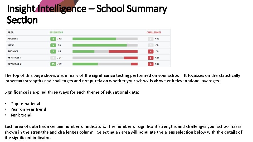 Insight Intelligence – School Summary Section The top of this page shows a summary