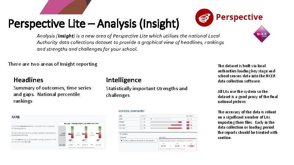 Perspective Lite – Analysis (Insight) is a new area of Perspective Lite which utilises
