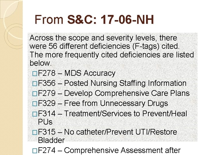 From S&C: 17 -06 -NH Across the scope and severity levels, there were 56