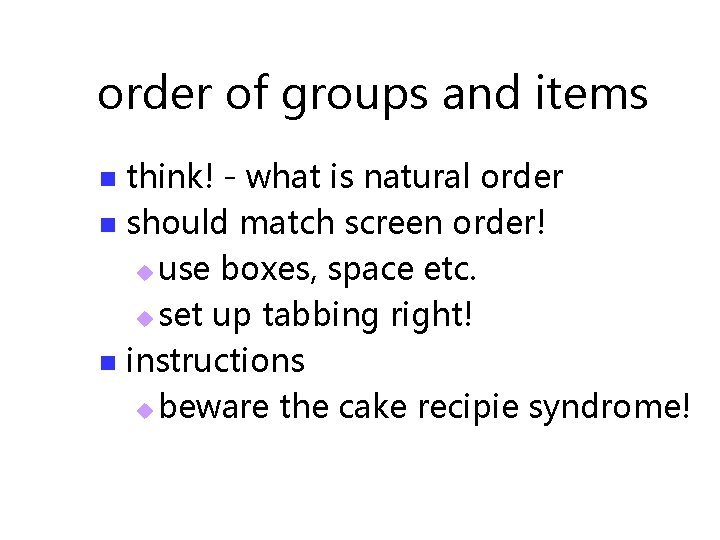 order of groups and items think! - what is natural order n should match