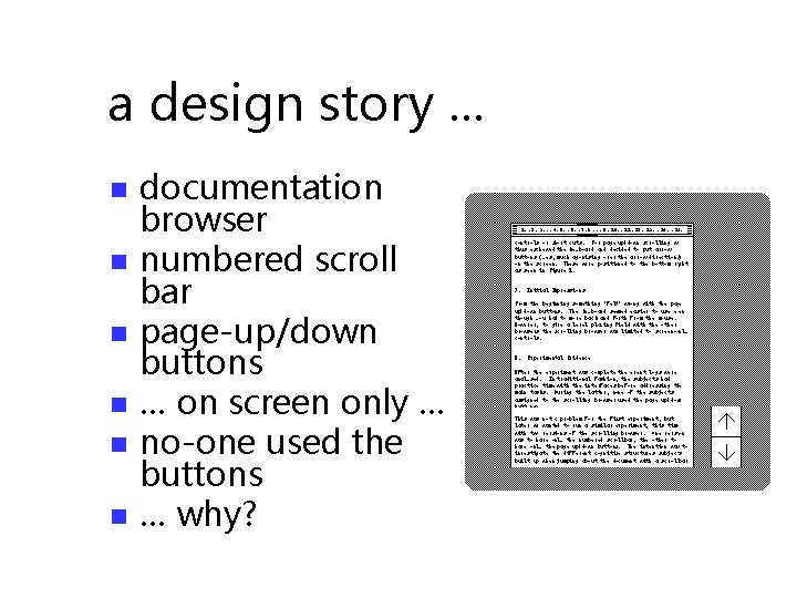 a design story. . . n n n documentation browser numbered scroll bar page-up/down